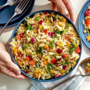 ORZO SALAD WITH GARDEN VEGETABLES AND LEMON VINAIGRETTE